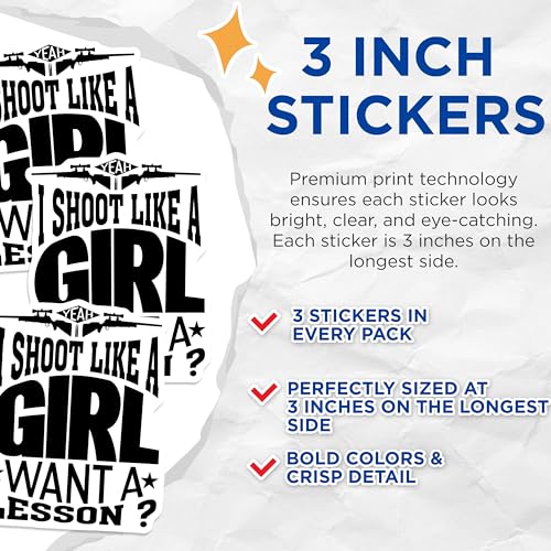 (3 Pack) I Shoot Like A Girl Decals - Funny Gun - Rifle Enthusiast Decal - 3 Inches On Longest Side - Easy Peel & Apply - Made in USA - 3MCS4336