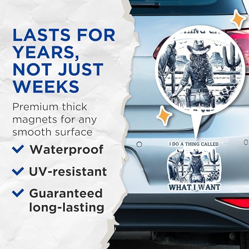 (2 Pack) I Do A Thing Called What I Want Magnets - Western Cowboy Magnets - Horse and Cowboy Decor Magnets- 5" On Longest Side - for Fridges, Toolboxes, Cars - Made in USA - MAG2574