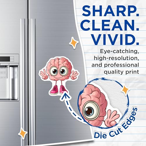 (2 Pack) Brain Character Magnets - Cute Brain Decal - Educational Decor Magnets - 5" On Longest Side - for Cars, Fridges, Toolboxes - Made in USA - MAG7003