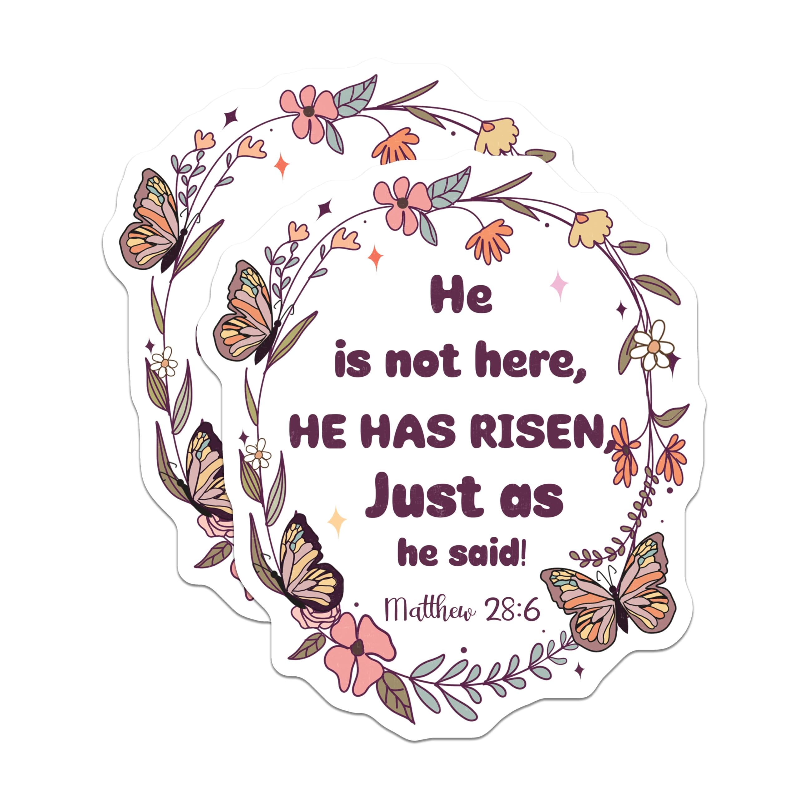 (2 Pack) He Has Risen Stickers - Inspirational Christian Quote - Faith-Based Decor - 5" On Longest Side - Sticks to Smooth Flat Surfaces - Made in USA - BMCS7286