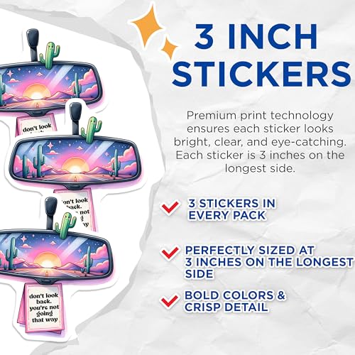 (3 Pack) Desert Sunset Decals - Rearview Mirror - Inspirational Quote Decal - 3 Inches On Longest Side - Easy Peel & Apply - Made in USA - 3MCS6262