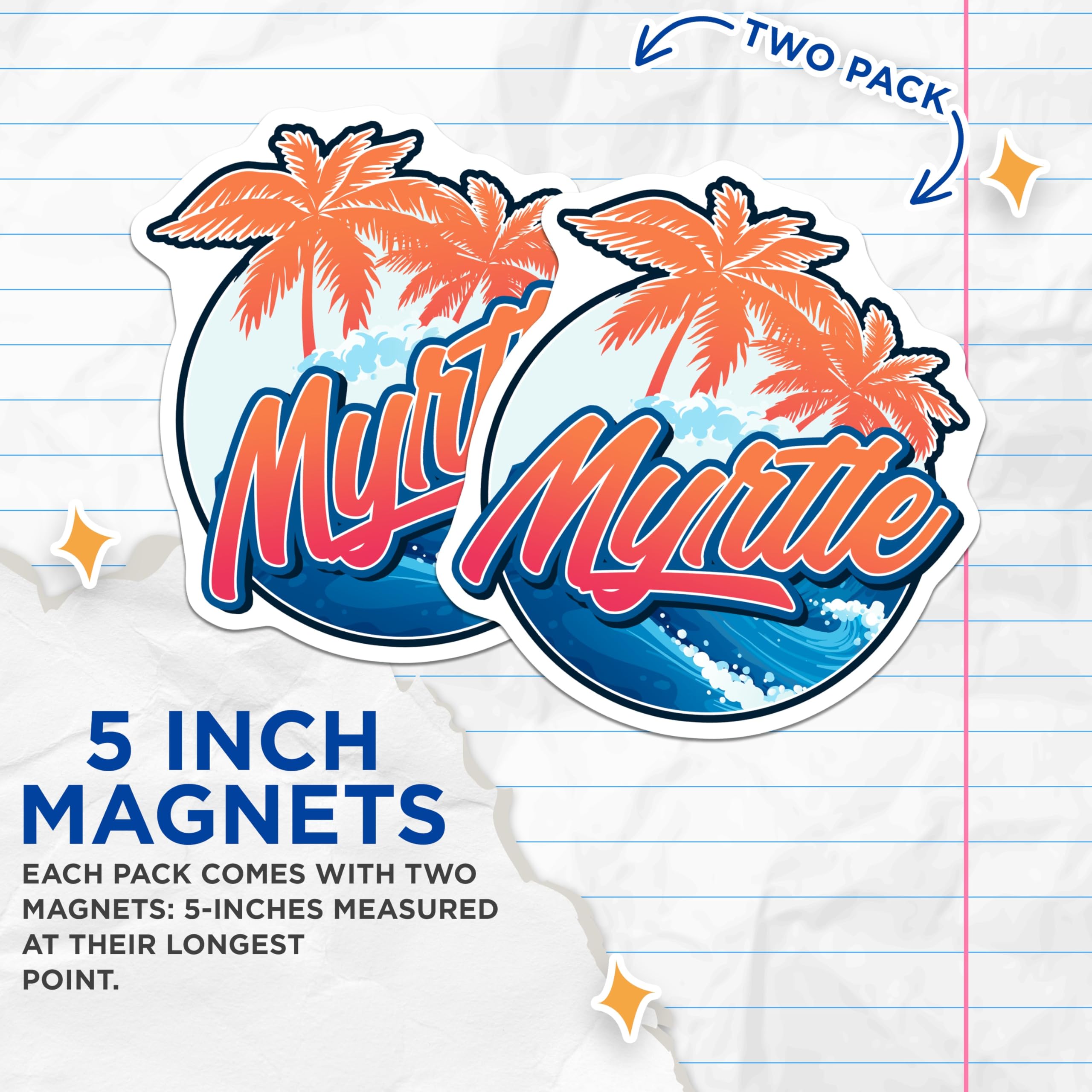 (2 Pack) Myrtle Beach Magnets - Tropical Palm Trees Ocean Waves - Coastal Vacation Souvenir - Summer Destination Decor - 5 Inches On Longest Side - Thick Durable Magnet - Made in USA - MAG19266