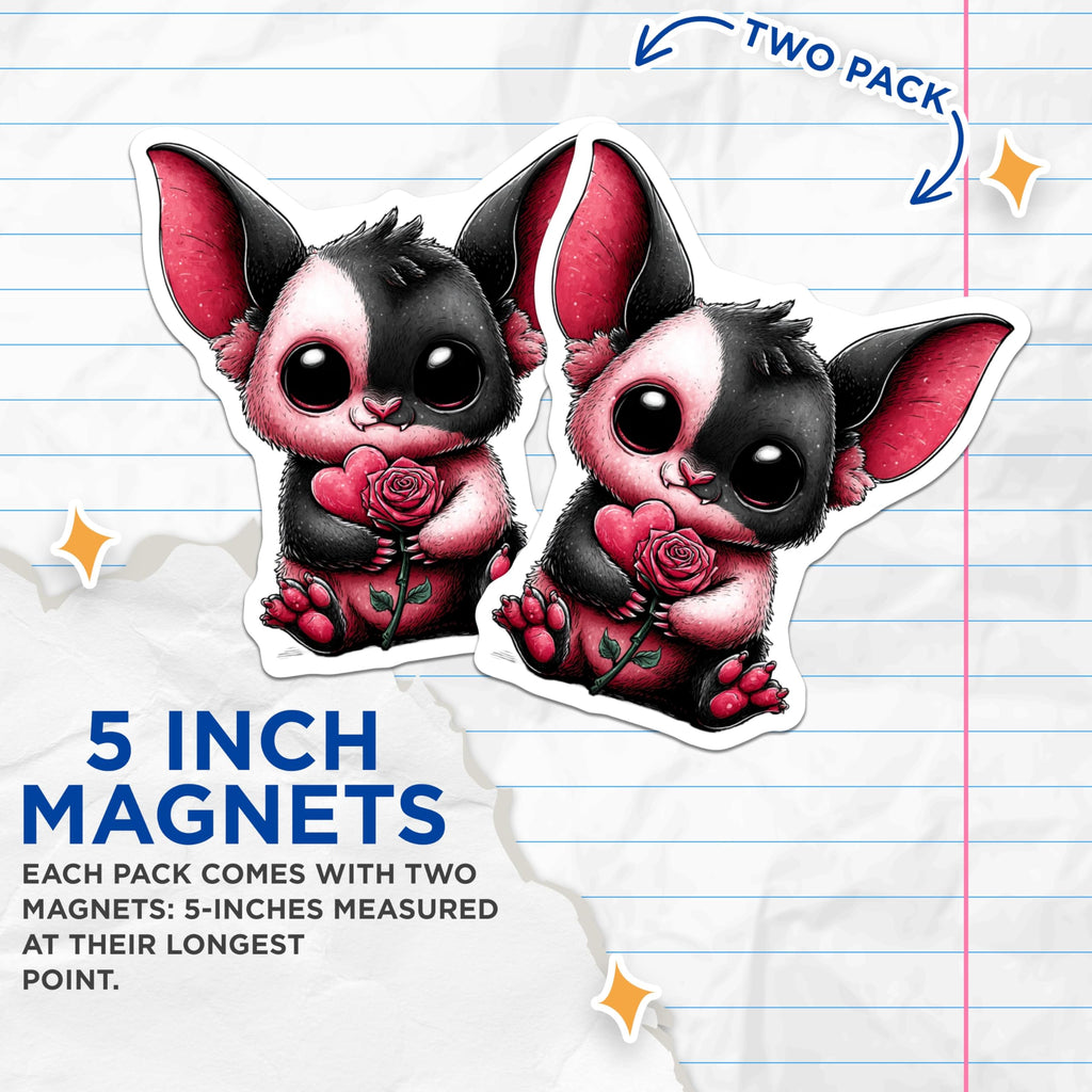 (2 Pack) Kawaii Bat Magnets - Cute Valentine Creature - Spooky Sweet Animal Fridge Magnets - Romantic Locker Decor Aesthetic - 5 Inches On Longest Side - Thick Durable Magnet - Made in USA - MAG20189