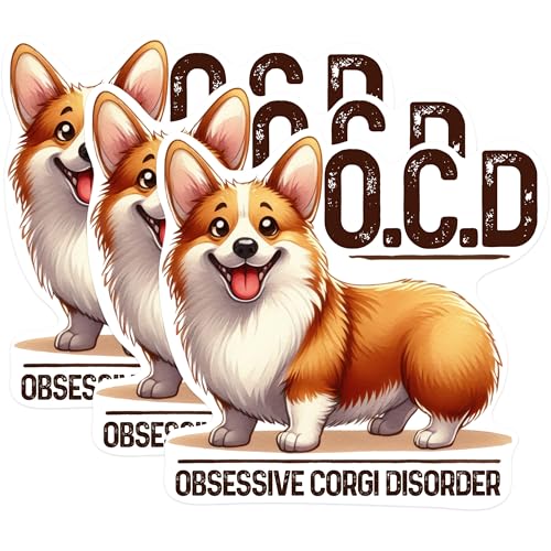 (3 Pack) Corgi OCD Decals - Obsessive Dog Humor - Laptop Car Decals - 3 Inches On Longest Side - Easy Peel & Apply - Made in USA - 3MCS0866