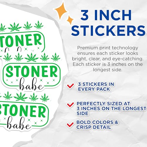 (3 Pack) Stoner Babe Decals - Weed Leaf Decal - Laptop Decal - 3 Inches On Longest Side - Easy Peel & Apply - Made in USA - 3MCS7988