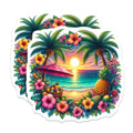 (2 Pack) Tropical Beach Magnets - Vibrant Hawaiian Sunset Ocean View - Palm Tree Hibiscus Pineapple Exotic Island Scene Decor - 5 Inches On Longest Side - Thick Durable Magnet - Made in USA - MAG21410