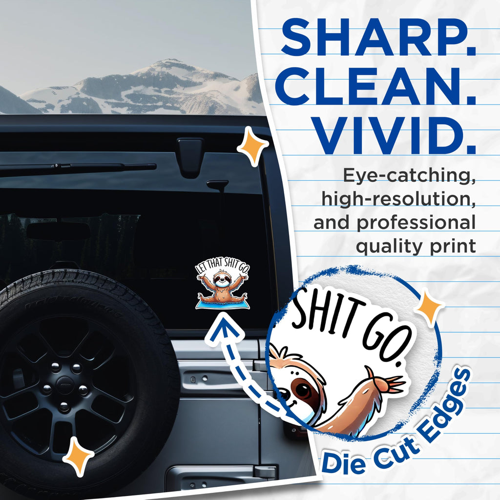 (2 Pack) Let That Go Sloth Stickers - Cute Animal Stickers - Motivational Stickers - 5" On Longest Side - Sticks to Any Smooth Flat Surface - Made in USA - BMCS2732