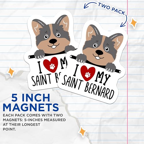 (2 Pack) I Love My Saint Bernard Magnets - Dog Lover - Cute Dog Paw Magnets for Fridge - 5" On Longest Side - for Cars, Fridges, Toolboxes - Made in USA - MAG4296