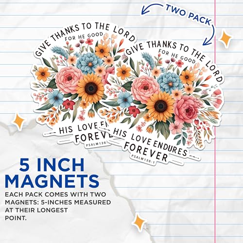 (2 Pack) Give Thanks to The Lord Magnets - Bible Verse Magnets - Inspirational Quotes Magnets - Christian Home Decor Magnets- 5" On Longest Side - for Fridges, Toolboxes, Cars - Made in USA - MAG2838