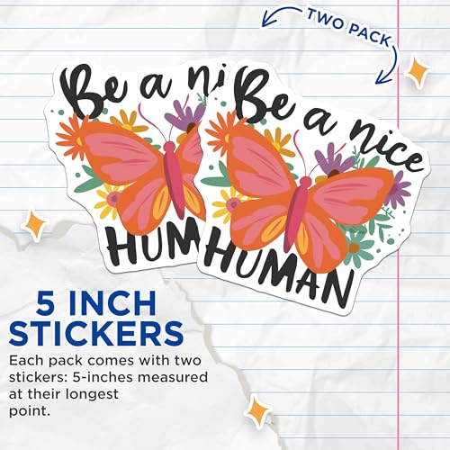 (2 Pack) Be a Nice Human Stickers - Inspirational Quote - Motivational Butterfly Decal - 5" On Longest Side - Sticks to Smooth Flat Surfaces - Made in USA - BMCS8595 - Positive Affirmation