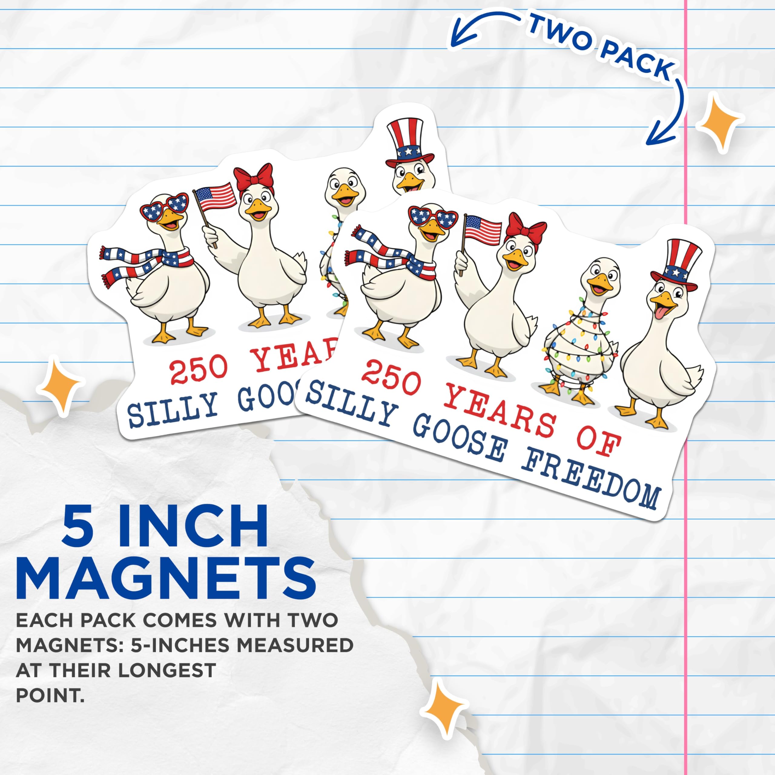 (2 Pack) Silly Goose Freedom Magnets - Patriotic USA Decor - Funny Independence Day Fridge Magnets - 5 Inches On Longest Side - Thick Durable Magnet - Made in USA - MAG27999