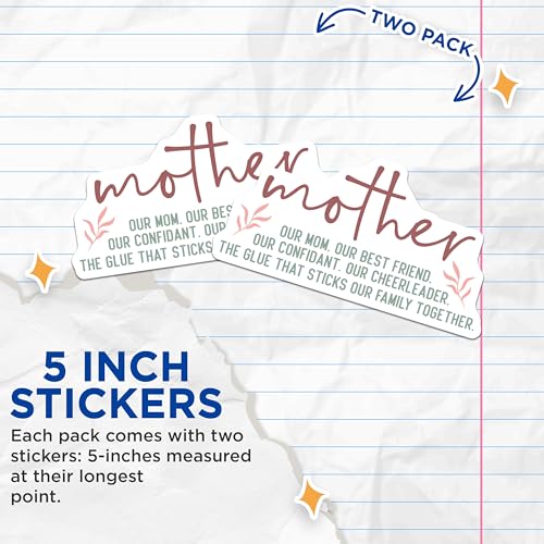 (2 Pack) Mother Stickers - Best Friend - Family Cheerleader - 5" On Longest Side - Sticks to Smooth Flat Surfaces - Made in USA - BMCS6698