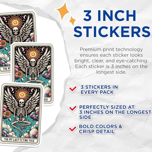 (3 Pack) Tarot Card Decals - Winged Skeleton - Funny Laptop Sticker - 3 Inches On Longest Side - Easy Peel & Apply - Made in USA - 3MCS4230