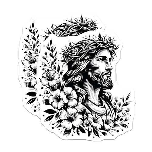 (2 Pack) Jesus Christ Magnets - Religious Icon - Floral Design - Inspirational Magnets for Home Decor - 5" On Longest Side - for Cars, Fridges, Toolboxes - Made in USA - MAG7329