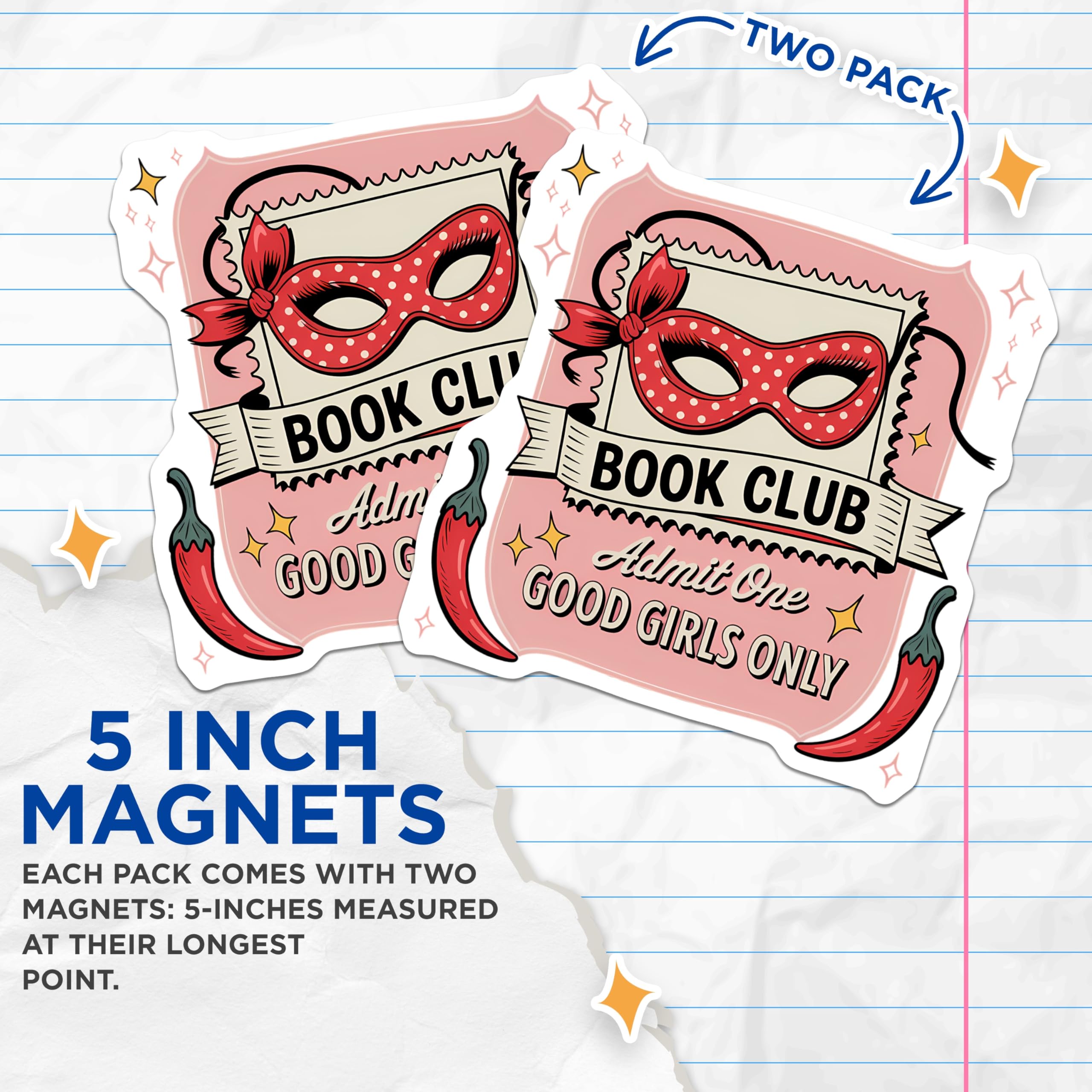 (2 Pack) Book Club Magnets - Masquerade Mask Decor - Spicy Reading Accessories - 5 Inches On Longest Side - Thick Durable Magnet - Made in USA - MAG22016