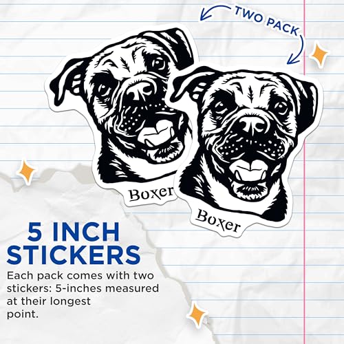 (2 Pack) Boxer Dog Stickers - Cute Dog Breed Decal - Dog Lover Stickers - 5" On Longest Side - Sticks to Smooth Flat Surfaces - Made in USA - BMCS4011