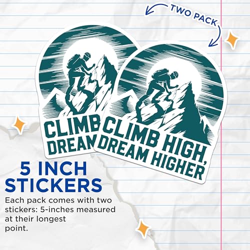 (2 Pack) Adventure Stickers - Motivational Quote - Climbing Stickers - 5" On Longest Side - Sticks to Smooth Flat Surfaces - Made in USA - BMCS5724