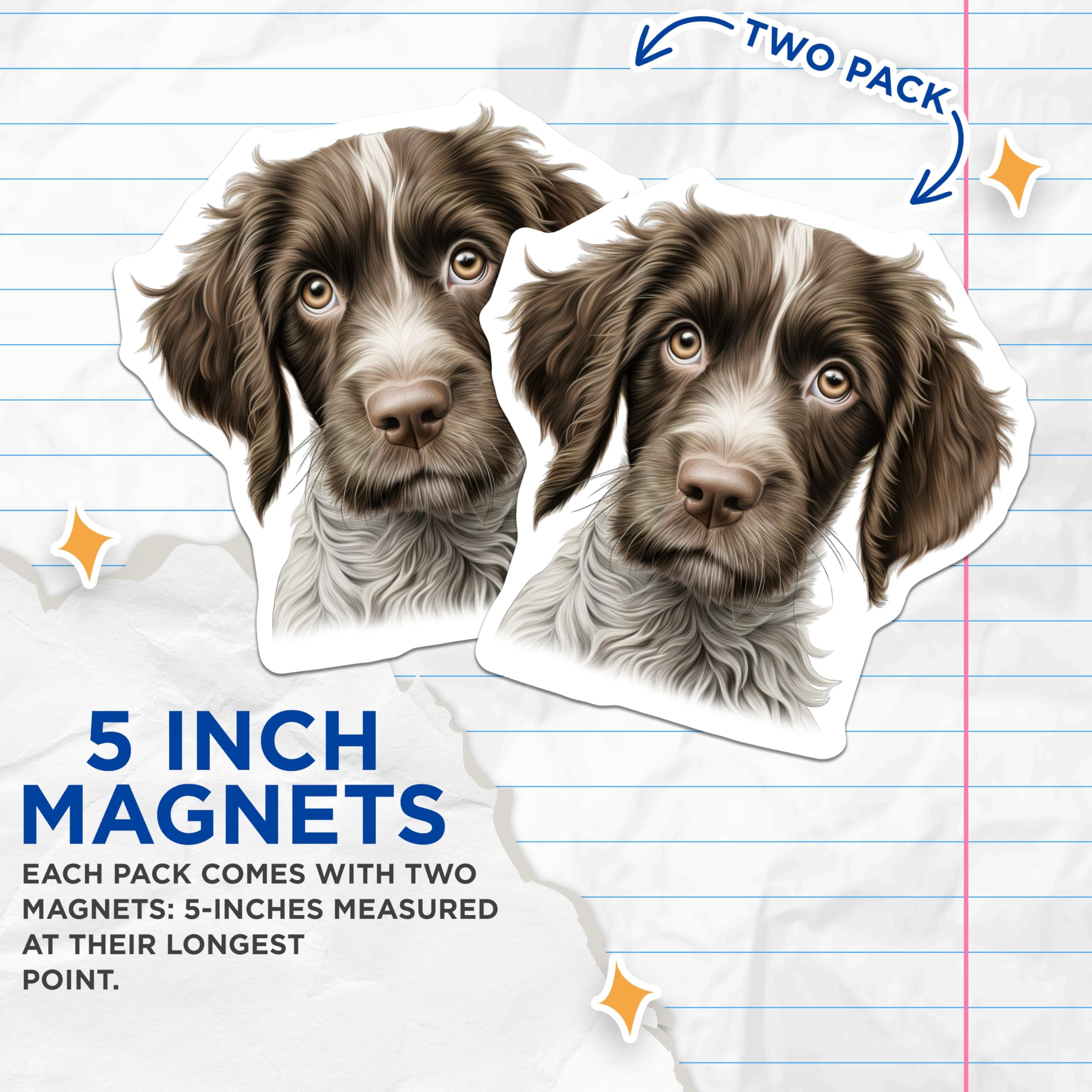 (2 Pack) Wirehaired Dog Magnets - Adorable Puppy Pet Lover Home Decor - Scruffy Brown White Dog Refrigerator Magnets - 5 Inches On Longest Side - Thick Durable Magnet - Made in USA - MAG23675