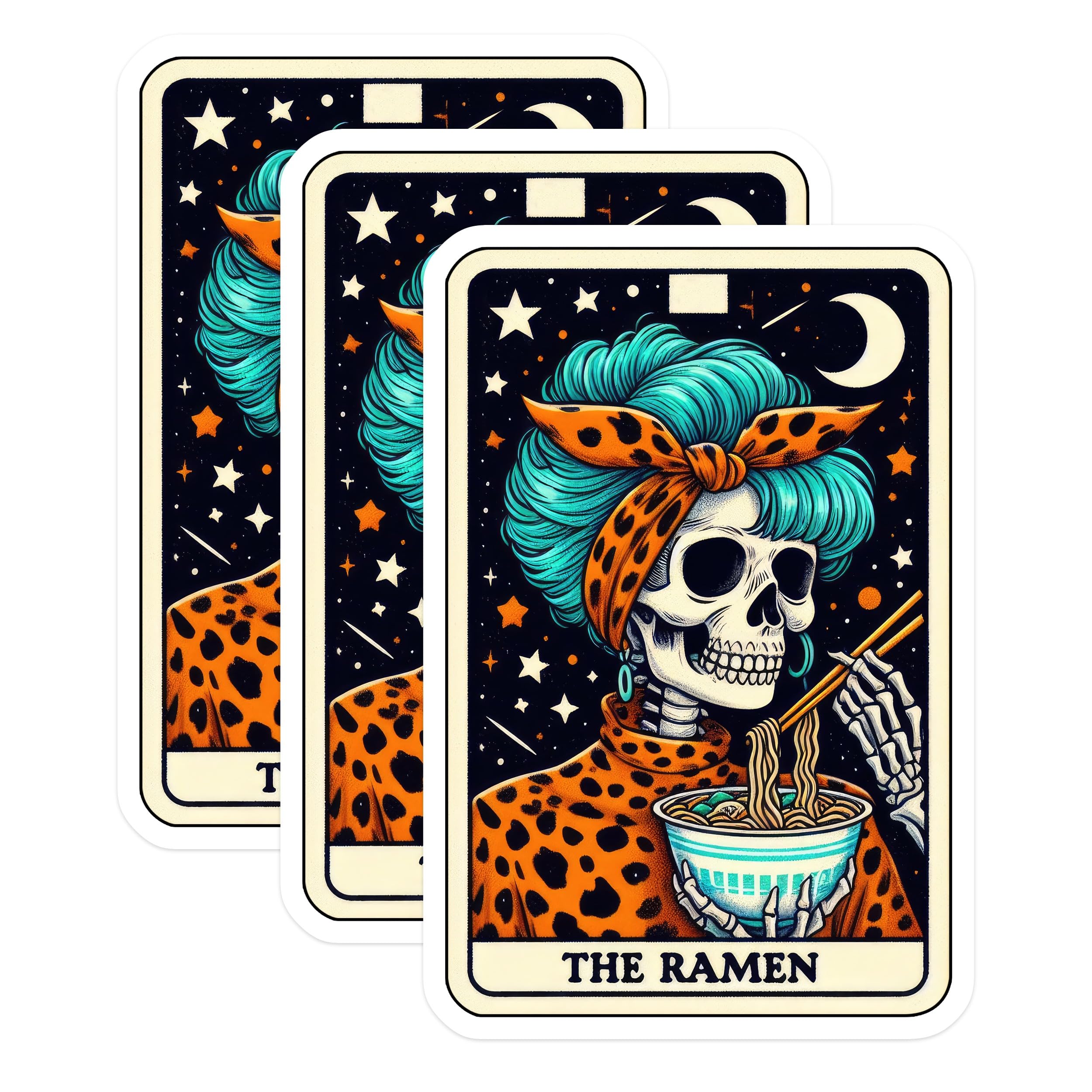(3 Pack) Ramen Tarot Card Decals - Skull Noodle Art - Laptop Stickers - The Ramen Card Decal - 3 Inches On Longest Side - Easy Peel & Apply - Made in USA - 3MCS4253