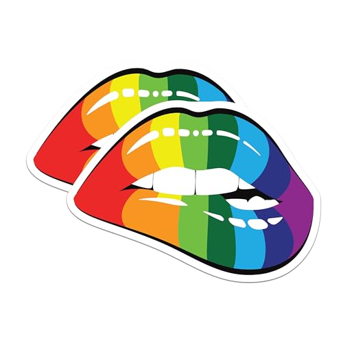(2 Pack) Rainbow Lips Stickers - LGBTQ+ Pride Stickers - Colorful Lips Stickers for Pride Events - 5" On Longest Side - Sticks to Smooth Flat Surfaces - Made in USA - BMCS5148