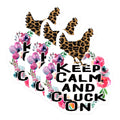 (3 Pack) Keep Calm Cluck On Decals - Leopard Chicken Decal - Floral Chicken Laptop Decal - 3 Inches On Longest Side - Easy Peel & Apply - Made in USA - 3MCS4403