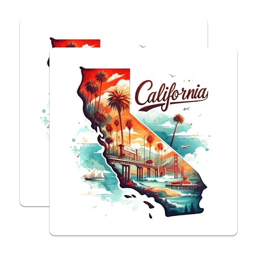 (2 Pack) California State Stickers - Travel Adventure Stickers - West Coast Californian Theme Decals - 5" On Longest Side - Sticks to Smooth Flat Surfaces - Made in USA - BMCS4798