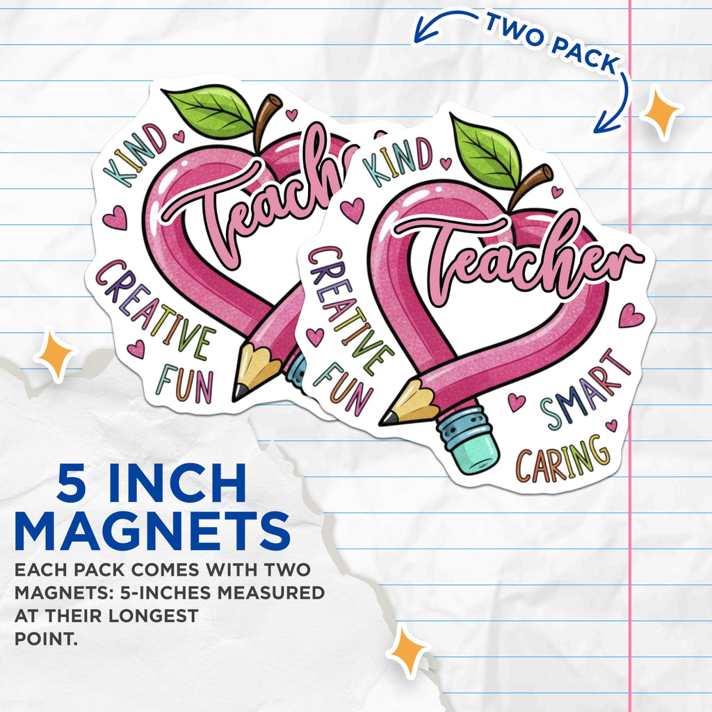 (2 Pack) Teacher Magnets - Educator Appreciation Decor - School Staff Recognition - 5" On Longest Side - Premium Magnet - for Cars, Refrigerators, Toolboxes, Lockers - Made in USA - MAG16571