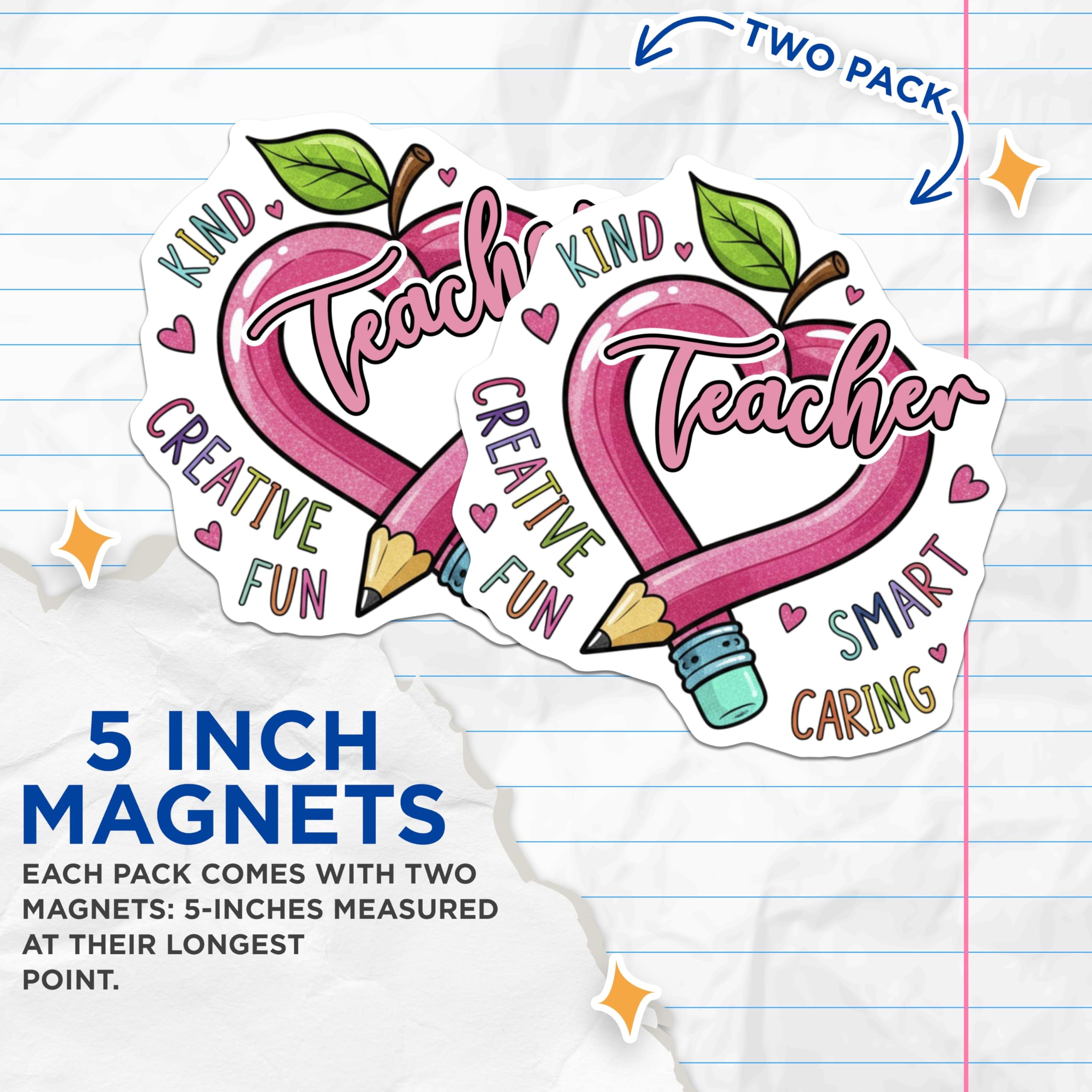 (2 Pack) Teacher Magnets - Educator Appreciation Decor - School Staff Recognition - 5" On Longest Side - Premium Magnet - for Cars, Refrigerators, Toolboxes, Lockers - Made in USA - MAG16571