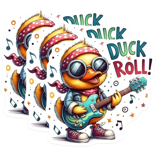 (3 Pack) Duck N Roll Decals - Rocker Duck - Guitar Player Decal- 3 Inches On Longest Side - Easy Peel & Apply - Made in USA - 3MCS5104