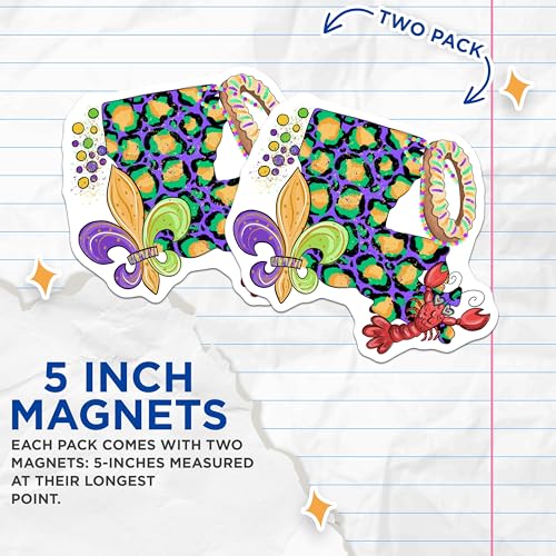(2 Pack) Louisiana Mardi Gras Magnets - Leopard Print Magnets - Holiday Magnets - 5" On Longest Side - for Cars, Fridges, Toolboxes - Made in USA - MAG4128