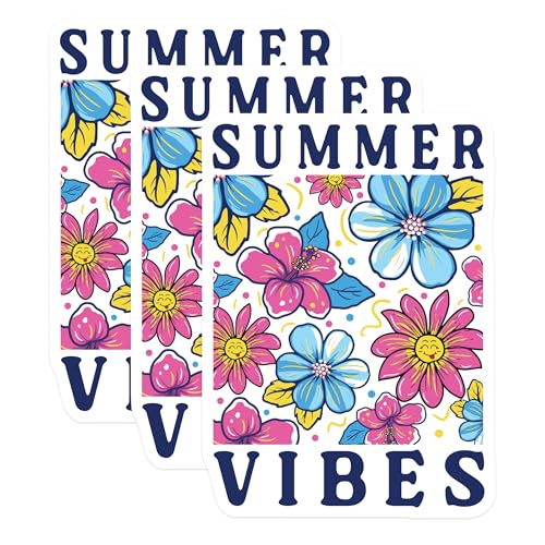 (3 Pack) Summer Vibes Decals - Floral Stickers - Laptop Decals - 3 Inches On Longest Side - Easy Peel & Apply - Made in USA - 3MCS8345