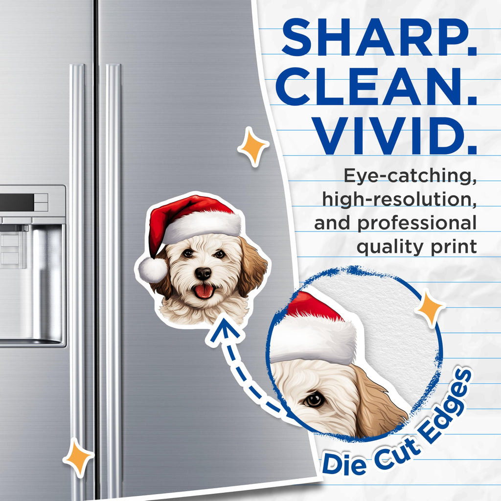 (2 Pack) Goldendoodle Christmas Magnets - Cute Santa Dog - Holiday Pet Owner Refrigerator Decor - 5 Inches On Longest Side - Thick Durable Magnet - Made in USA - MAG28441