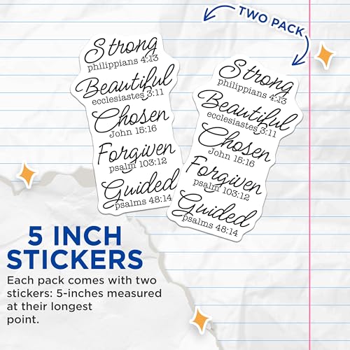 (2 Pack) Bible Verse Stickers - Inspirational Faith - Motivational Christian Quotes - 5" On Longest Side - Sticks to Smooth Flat Surfaces - Made in USA - BMCS7184