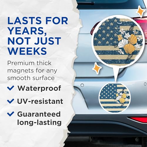 (2 Pack) American Flag Magnets Magnets - Floral Sea Shell Design - Patriotic USA Decor for Home Office or Car - 5" On Longest Side - Made in USA - Sticks to Refrigerators & Metal Surfaces - MAG8992