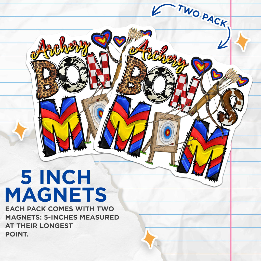(2 Pack) Archery Bonus Mom Magnets - Stepmom Appreciation Decor - Archery Target Shooter - Unique Animal Print - 5 Inches On Longest Side - Thick Durable Magnet - Made in USA - MAG25563
