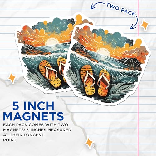 (2 Pack) Beach Sunset Seascape Magnets Magnets - Summer Vibes - Beach Artwork - 5" On Longest Side - Made in USA - Sticks to Refrigerators & Metal Surfaces - MAG9323