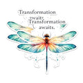 (2 Pack) Dragonfly Inspirational Stickers - Transformation Awaits - Motivational Quote Nature - 5" On Longest Side - Sticks to Any Smooth Flat Surface - Made in USA - BMCS2693