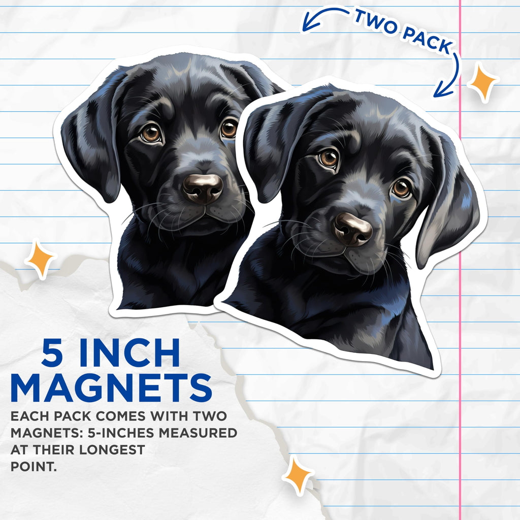(2 Pack) Black Lab Puppy Magnets - Labrador Retriever Decor - Dog Lover Refrigerator Art - 5 Inches On Longest Side - Thick Durable Magnet - Made in USA - MAG23948