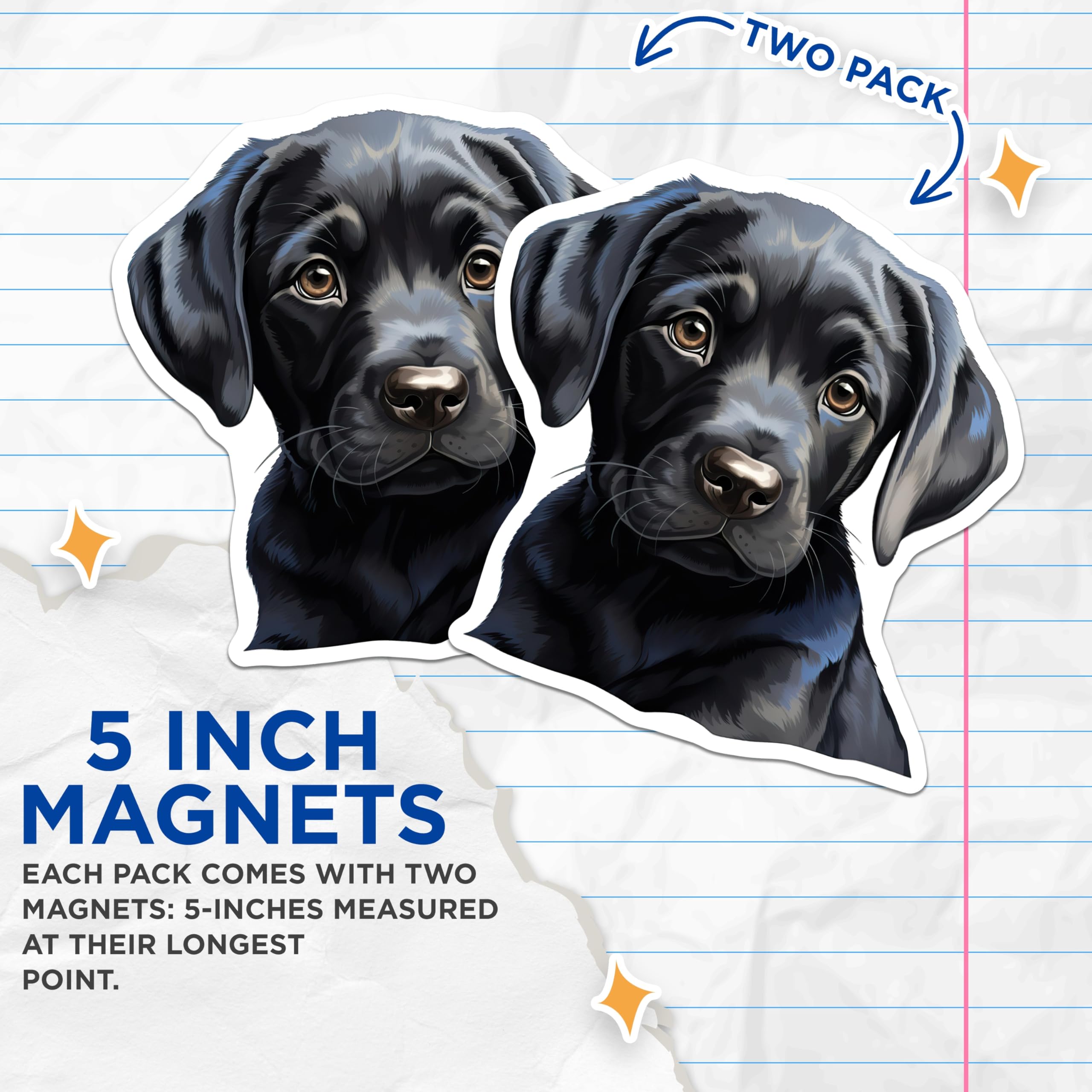(2 Pack) Black Lab Puppy Magnets - Labrador Retriever Decor - Dog Lover Refrigerator Art - 5 Inches On Longest Side - Thick Durable Magnet - Made in USA - MAG23948