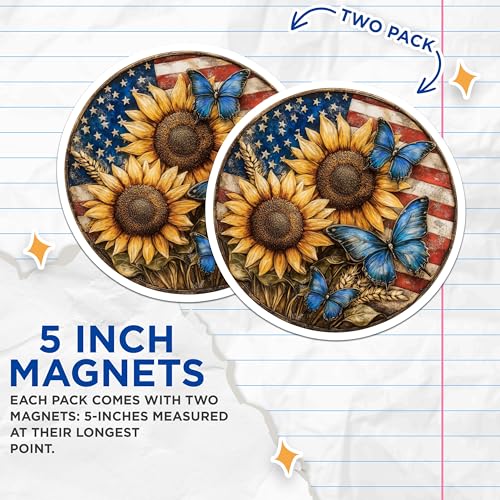 (2 Pack) American Flag Decoration Magnet - Patriotic Outdoor Decor - 5" On Longest Side - Sticks to Smooth Flat Surfaces - Made in USA - MAG9438