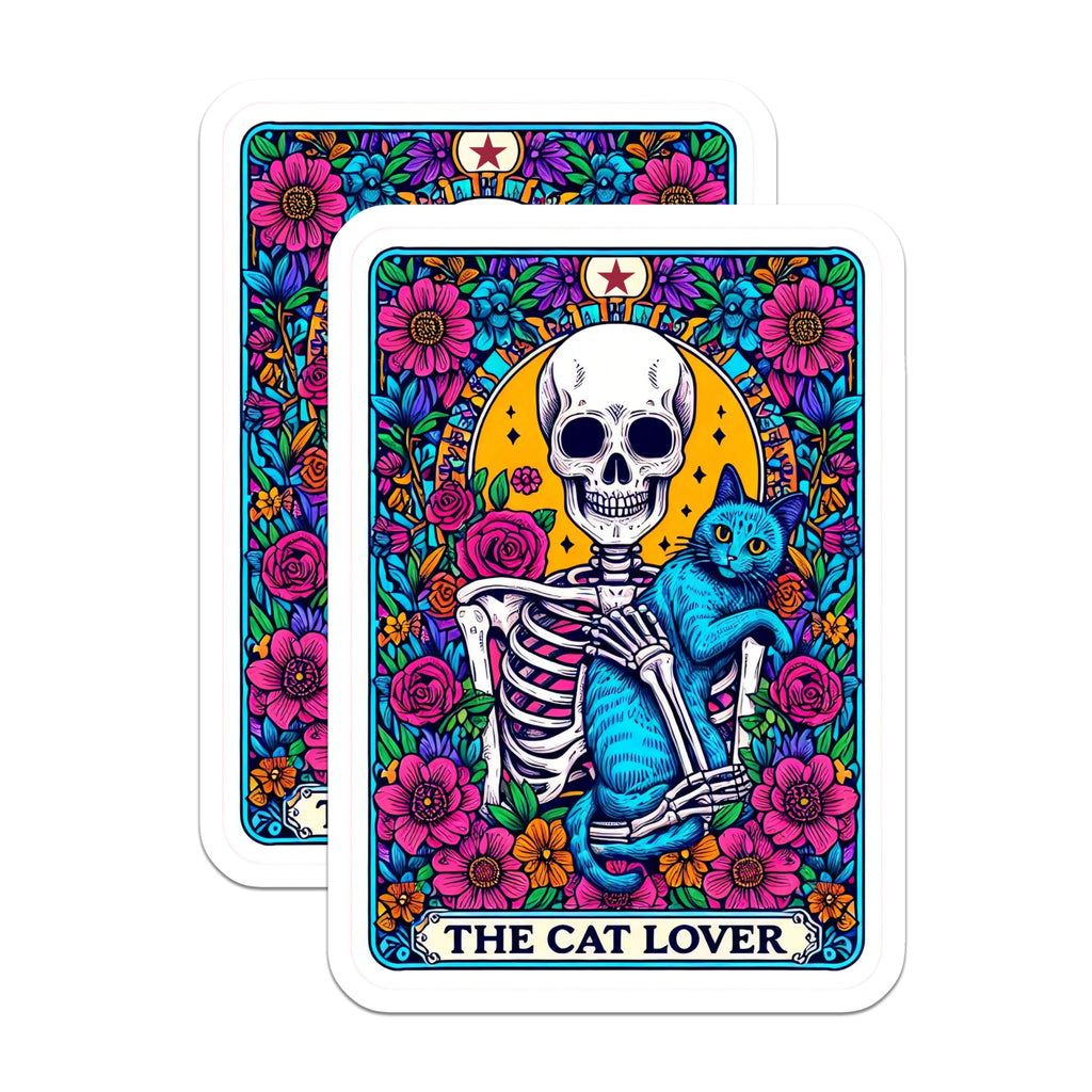 (2 Pack) Cat Lover Skeleton Magnets - Dia De Muertos Floral - Witchy Refrigerator Decor - 5 Inches On Longest Side - Thick Durable Magnet - Made in USA - MAG25680
