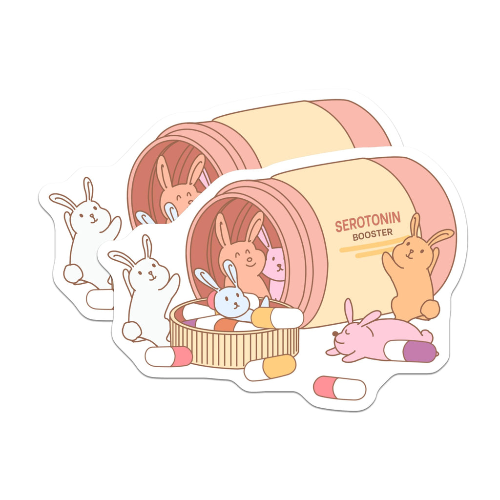 (2 Pack) Cute Bunny Stickers - Serotonin Booster Stickers - Anime Aesthetic - Adorable Animal Art - 5" On Longest Side - Sticks to Smooth Flat Surfaces - Made in USA - BMCS6400