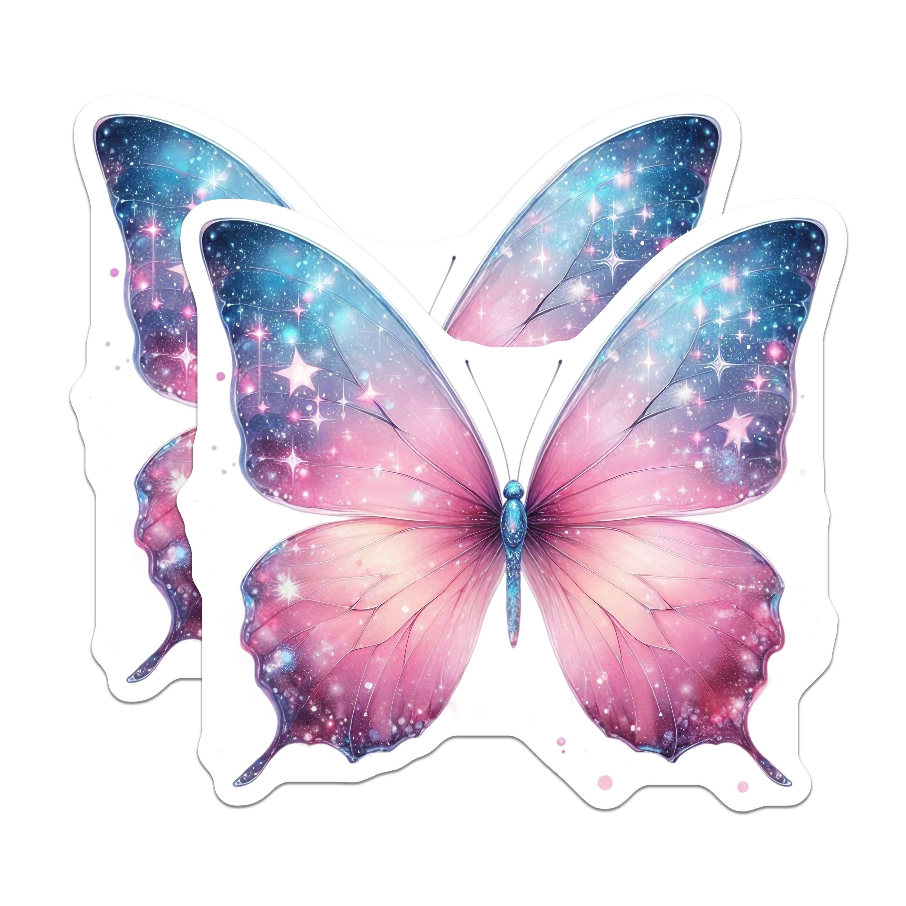 (2 Pack) Galaxy Butterfly Magnets - Celestial Ombre Wings - Dreamy Pink Blue Starry Fridge Decor - Whimsical Home Accent - 5 Inches On Longest Side - Thick Durable Magnet - Made in USA - MAG36550