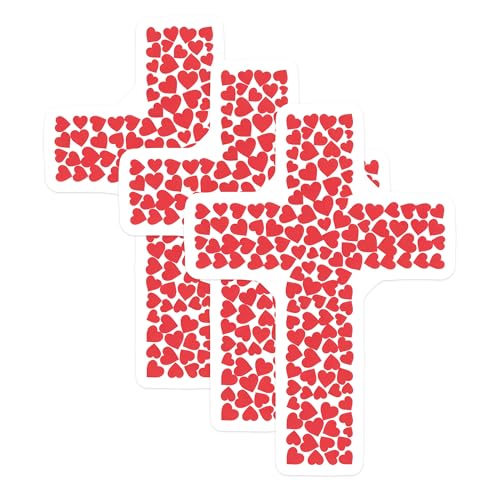 (3 Pack) Heart Cross Decals - Christian Symbol - Love Design Sticker - 3 Inches On Longest Side - Easy Peel & Apply - Made in USA - 3MCS7407