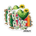 (2 Pack) Love Cactus Stickers - Mom Life - Leopard Print Background - Vibrant Colors - Plant Lover - 5" On Longest Side - Sticks to Smooth Flat Surfaces - Made in USA - BMCS8177