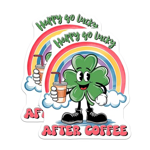 (2 Pack) Happy Go Lucky After Coffee Magnets Magnets - Shamrock Rainbow Fun Decor - 5" On Longest Side - Made in USA - Sticks to Refrigerators & Metal Surfaces - MAG8402