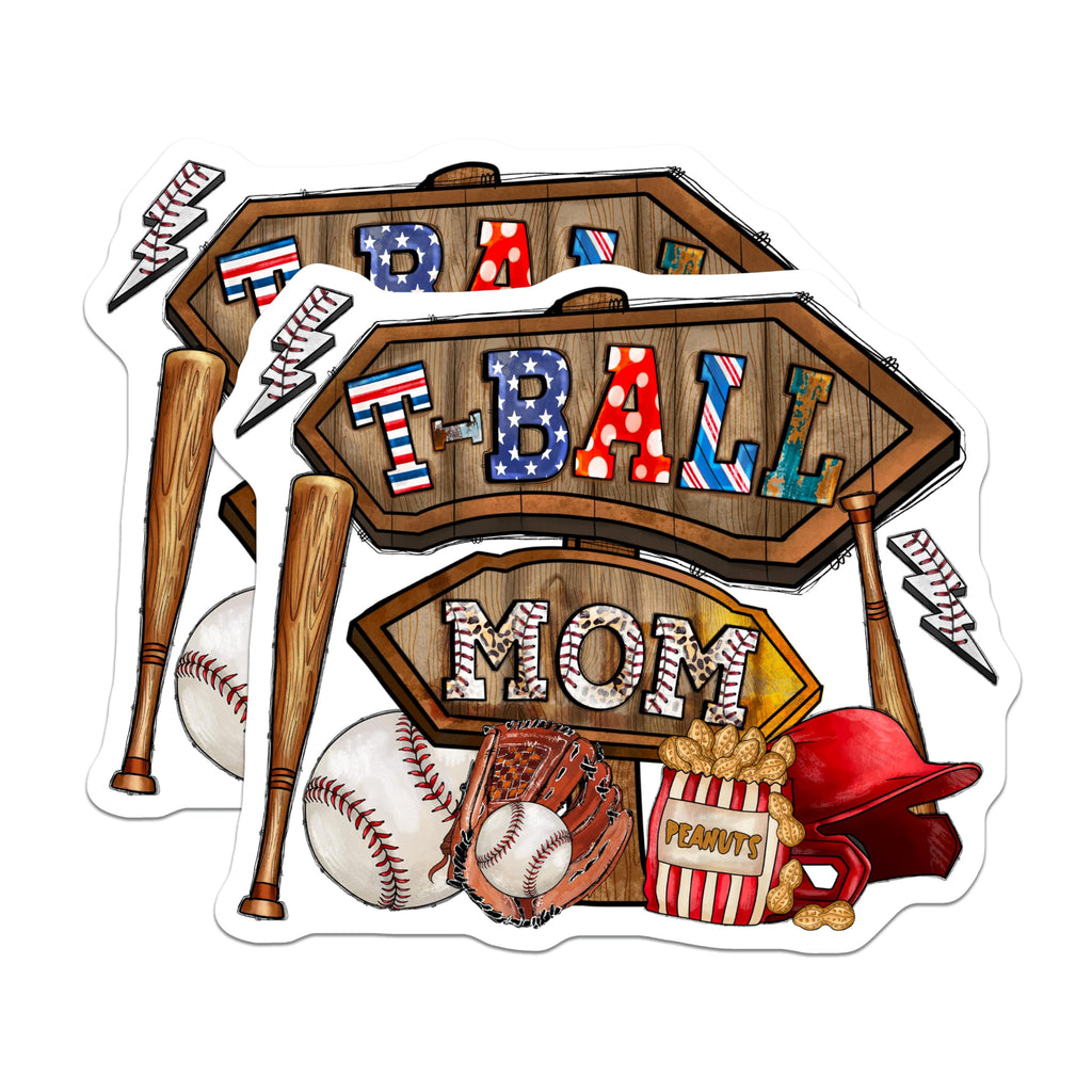 (2 Pack) T-Ball Mom Magnets - Baseball Mom Life - Game Day Decor - Patriotic Sports Fan - 5 Inches On Longest Side - Thick Durable Magnet - Made in USA - MAG27448