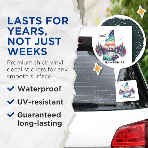 (2 Pack) New Hampshire Adventure Stickers - State Pride Stickers - Travel Souvenir Sticker Decals - 5" On Longest Side - Sticks to Smooth Flat Surfaces - Made in USA - BMCS5217