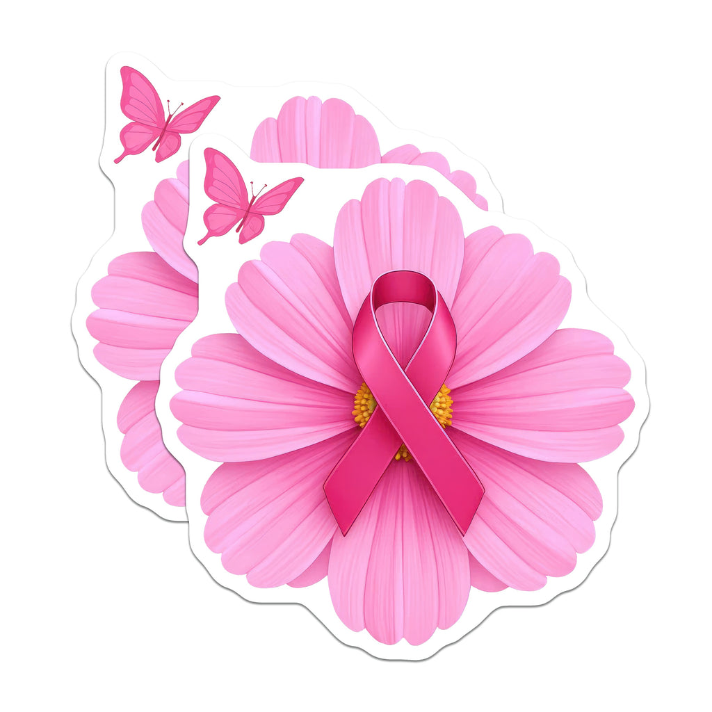 (2 Pack) Breast Cancer Awareness Magnets - Pink Ribbon Flower - Survivor Support Hope Magnet - 5 Inches On Longest Side - Thick Durable Magnet - Made in USA - MAG37551