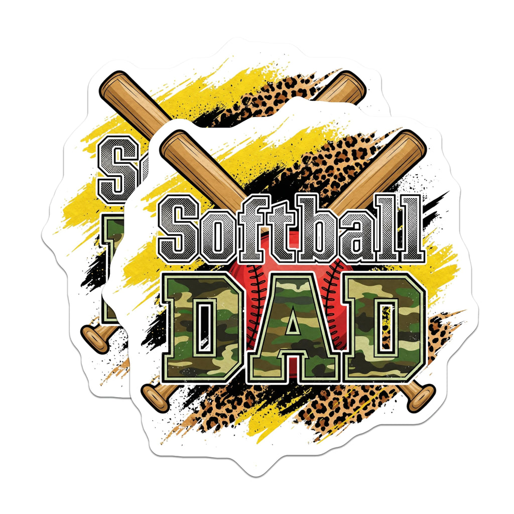 (2 Pack) Softball Dad Magnets - Camo Baseball Bat - Proud Father Decoration - 5" On Longest Side - Premium Magnet - for Cars, Refrigerators, Toolboxes, Lockers - Made in USA - MAG15461